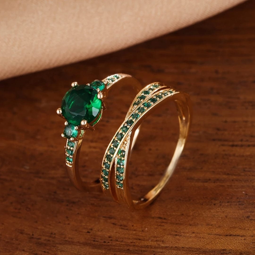 Emerald Crystal Ring Set