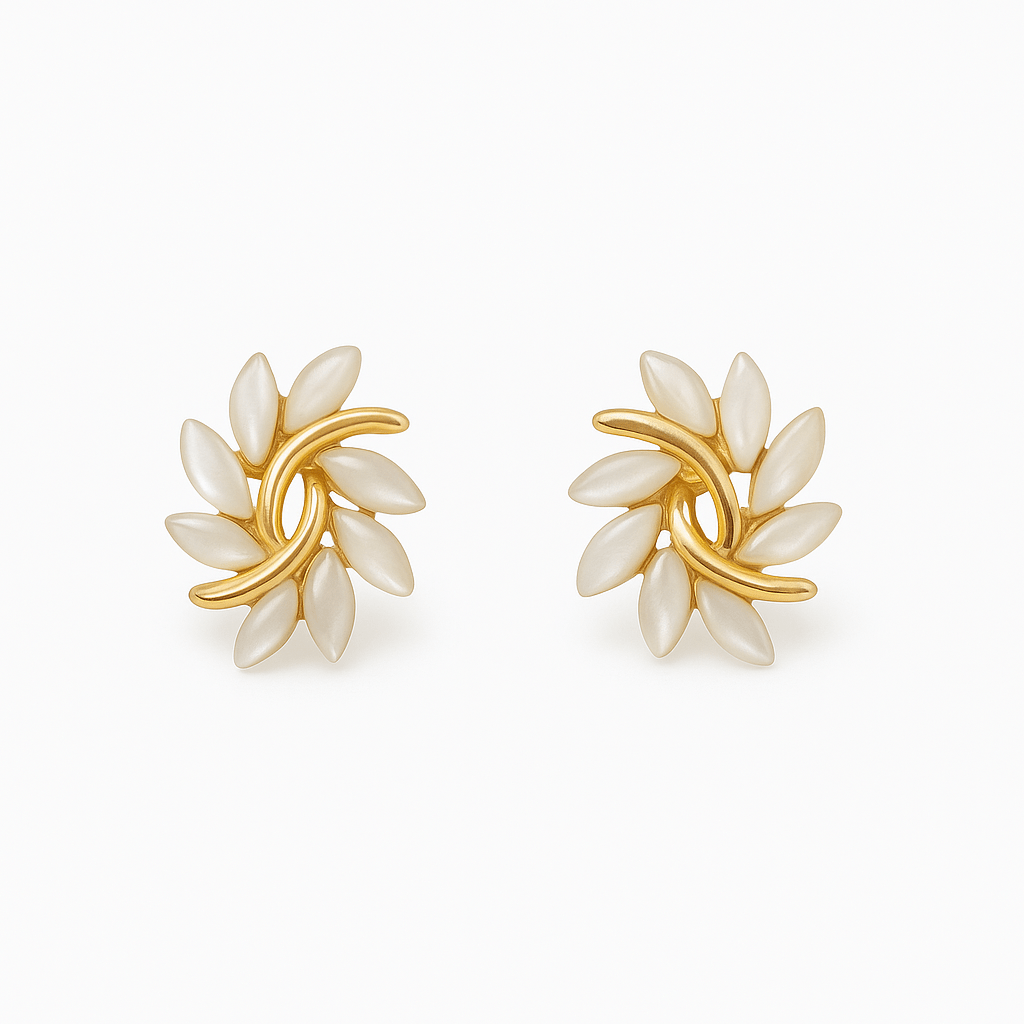 Gold White Opal Earrings
